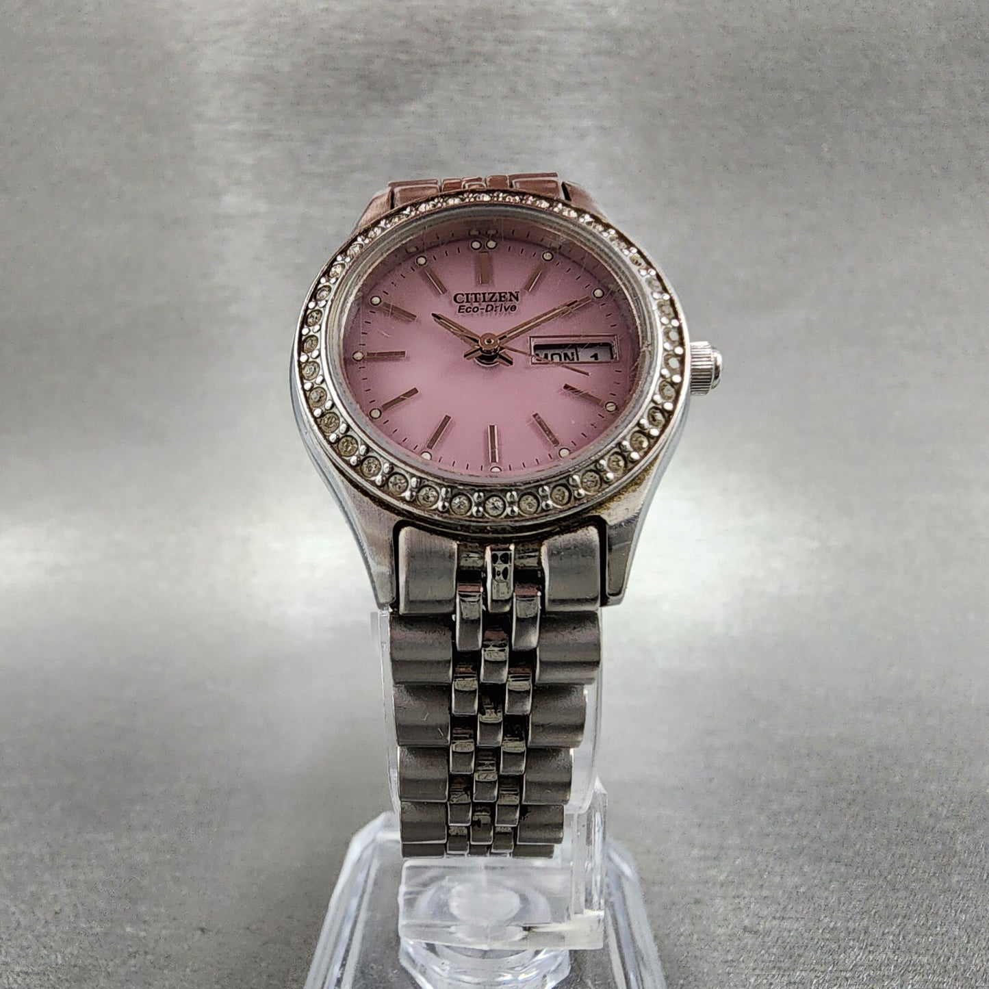 Citizen EcoDrive Watch Women 25mm Pink Dial Steel Daydate Round Runs5