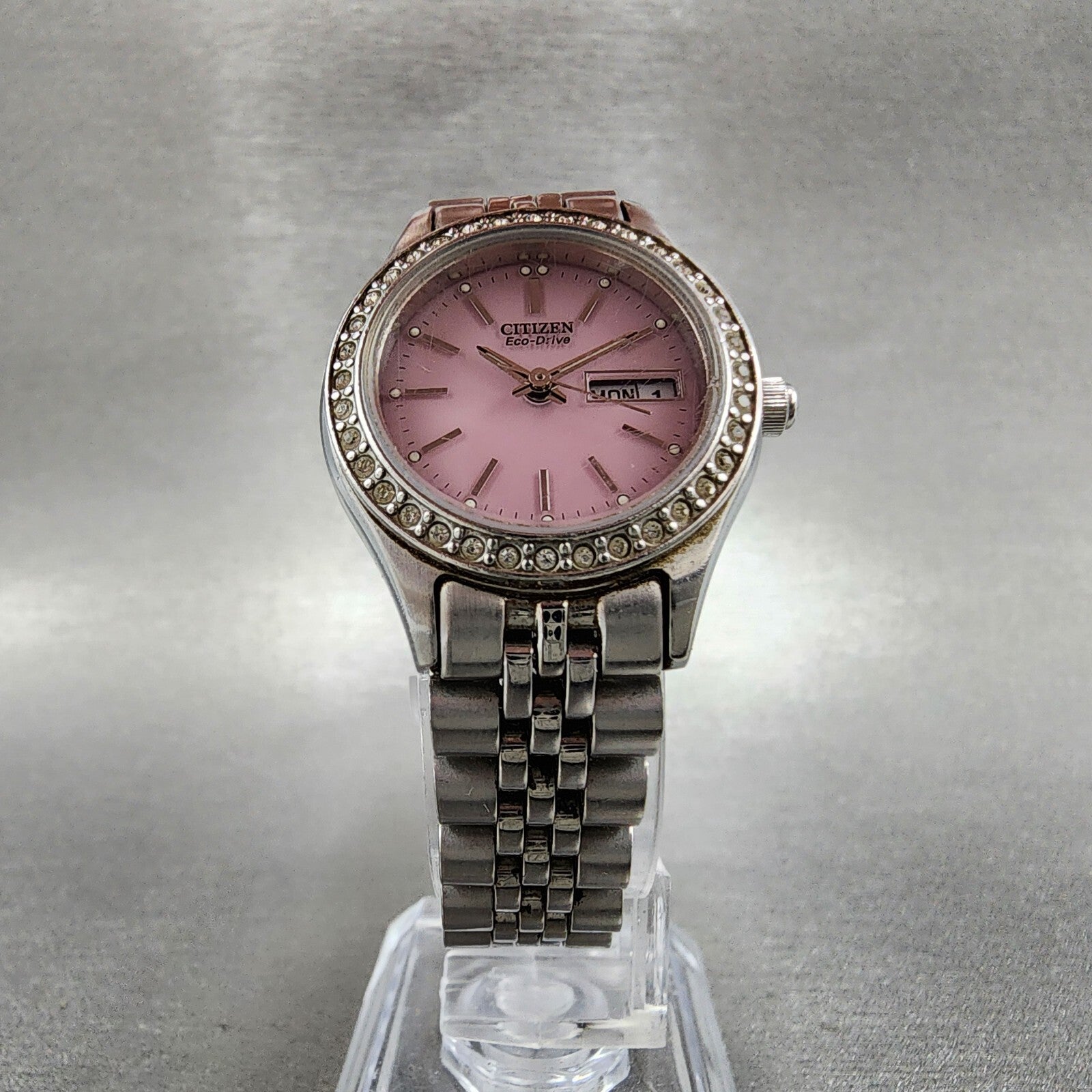 Citizen EcoDrive Watch Women 25mm Pink Dial Steel Daydate Round Runs5