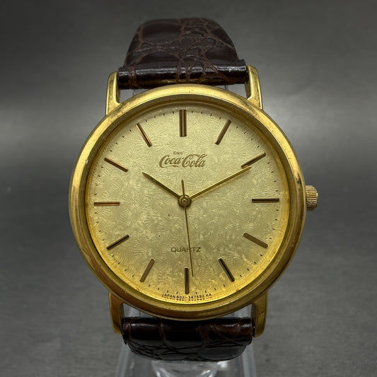 Citizen Coca Cola Watch Unisex 32mm Gold Dial Gold Tone Round New Battery0