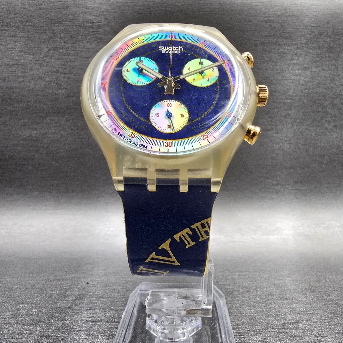 Swatch London 1948 Chrono Watch Men 42mm Blue Dial Clear SCZ102 New Battery VTG7