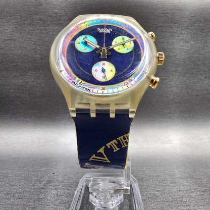 Swatch London 1948 Chrono Watch Men 42mm Blue Dial Clear SCZ102 New Battery VTG7