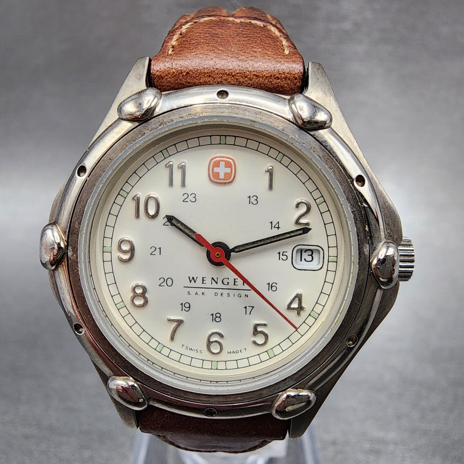 Wenger SAK Design Watch Women 29mm White Dial Silver Tone Date Round New Battery0