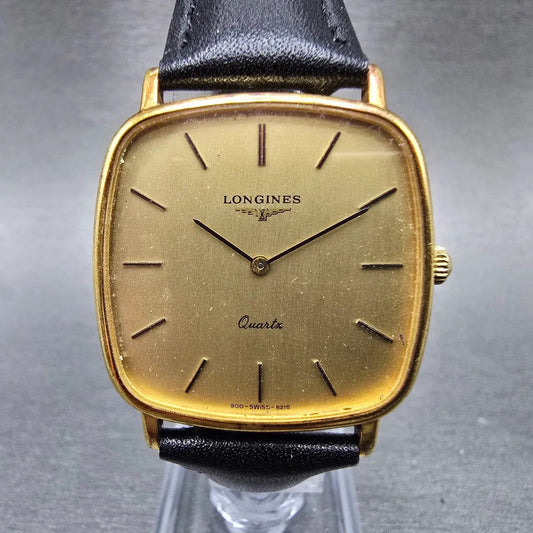 Longines Watch Men 30mm Gold Dial Gold Tone Rectangle 960 6215 New Battery0