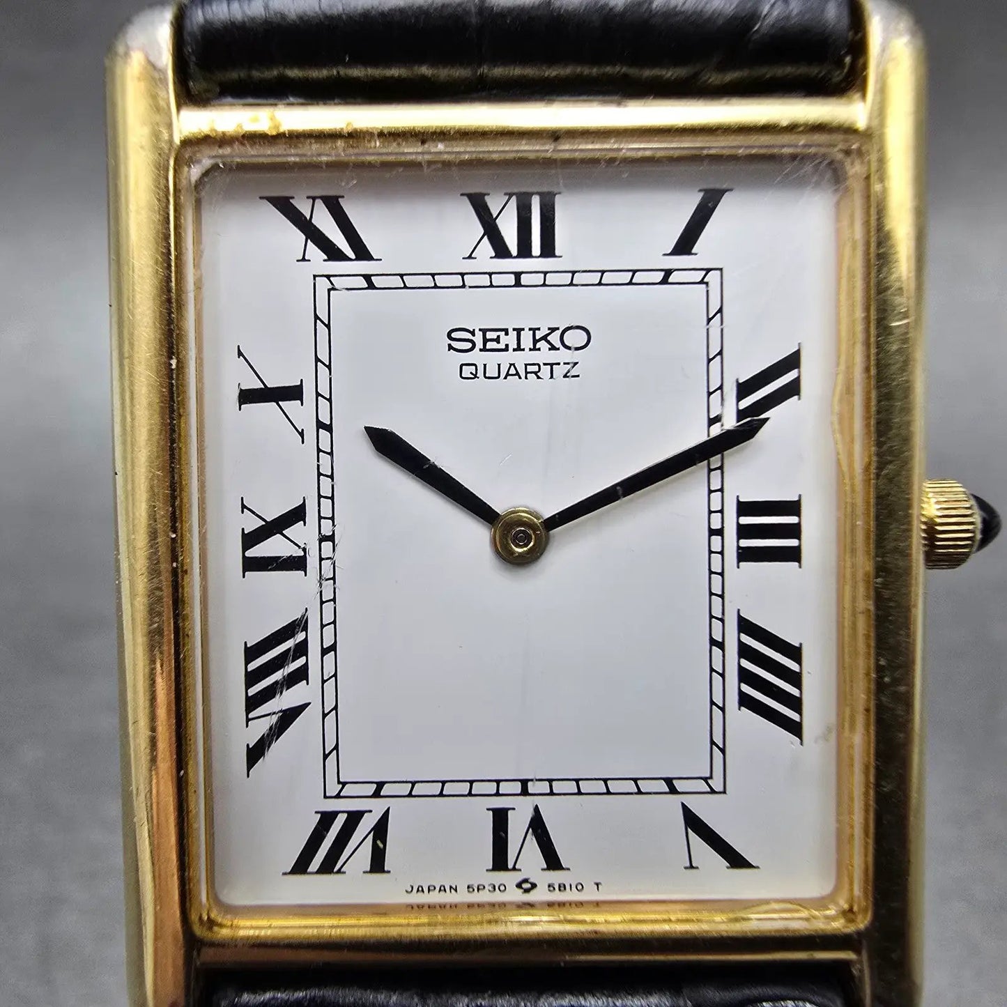 Seiko Watch Men 26mm White Dial Gold Tone Rectangle 5P30-5A89 New Battery VTG1