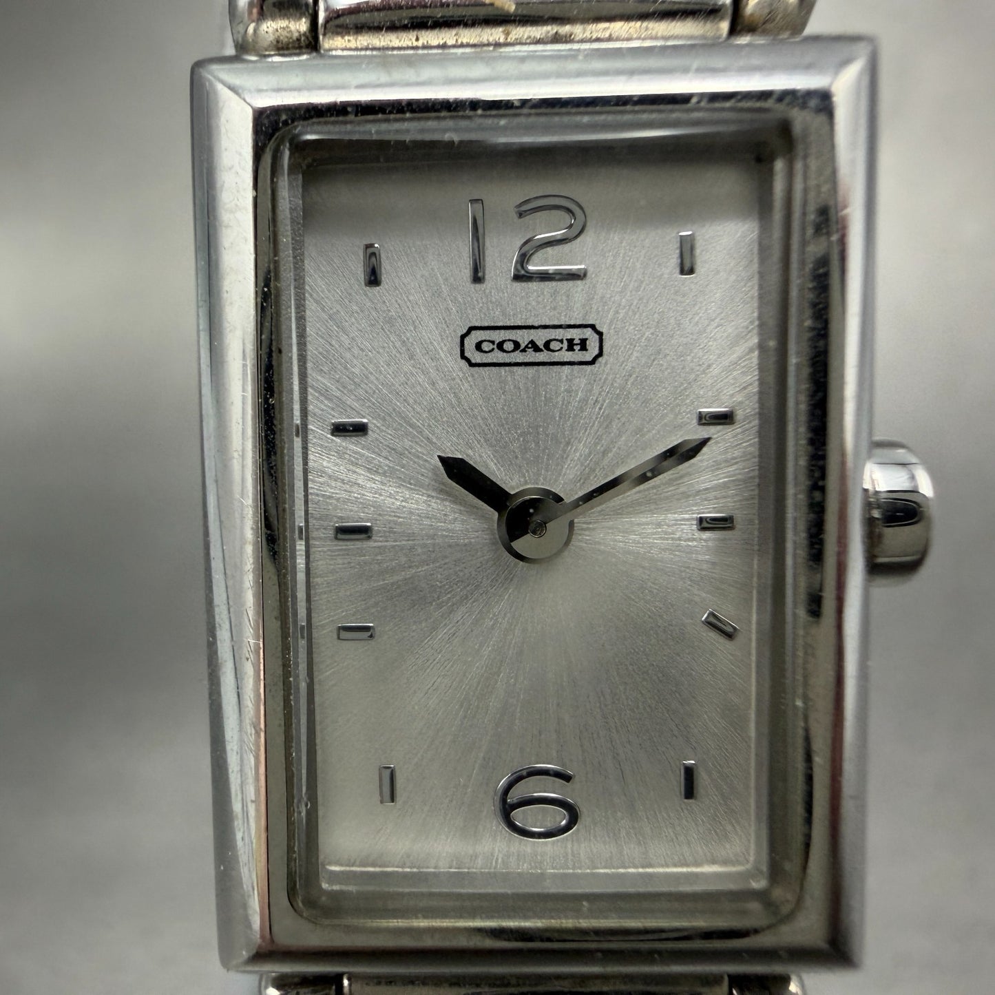 Coach Tank Watch Women 17mm White Dial Silver Tone Rectangle 0312 New Battery1