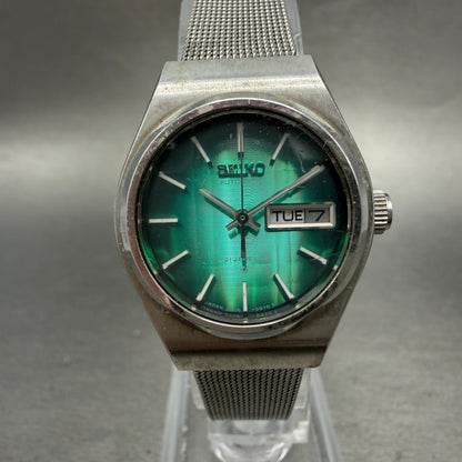 Seiko Automatic Watch Women 25mm Green Dial Silver Tone Daydate 2706-0380 Runs0