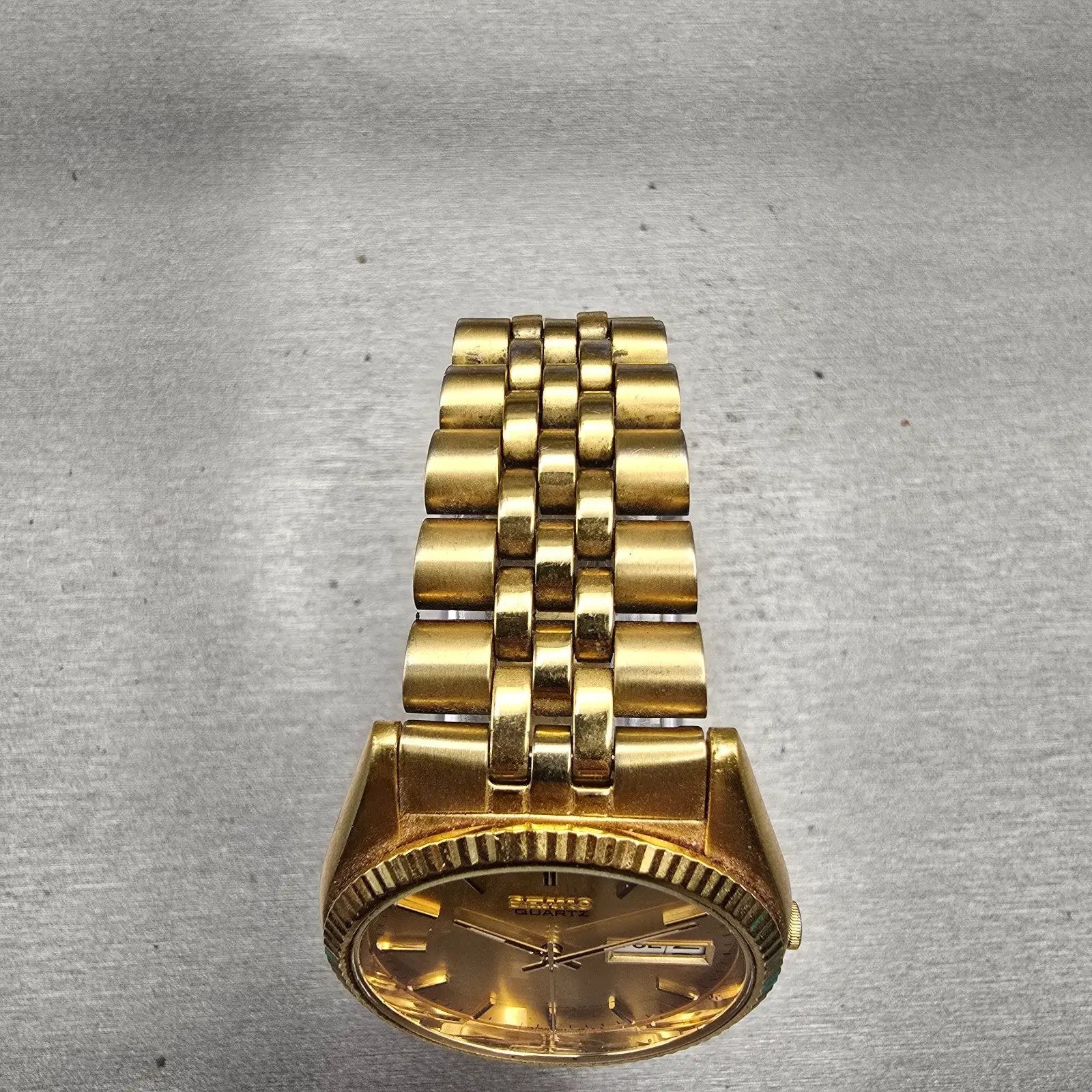Seiko President Watch Men 37mm Gold Dial Gold Tone Daydate 7N43-8111 New Battery4
