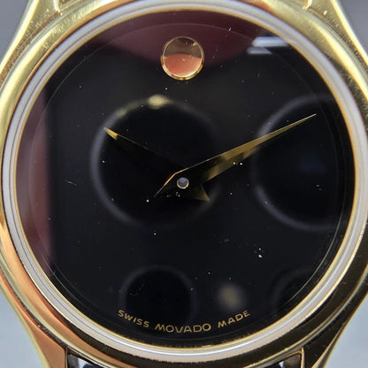 Movado Museum Watch Women 28mm Black Dial Gold Tone Round 87 E4 0823 New Batt MR1