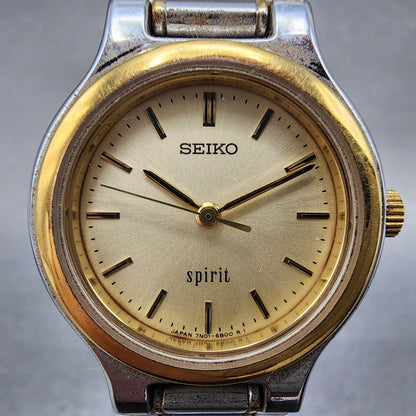 Seiko Spirit Watch Women 25mm Champagne Dial Two Tone Round 7N016A80 New Batt2