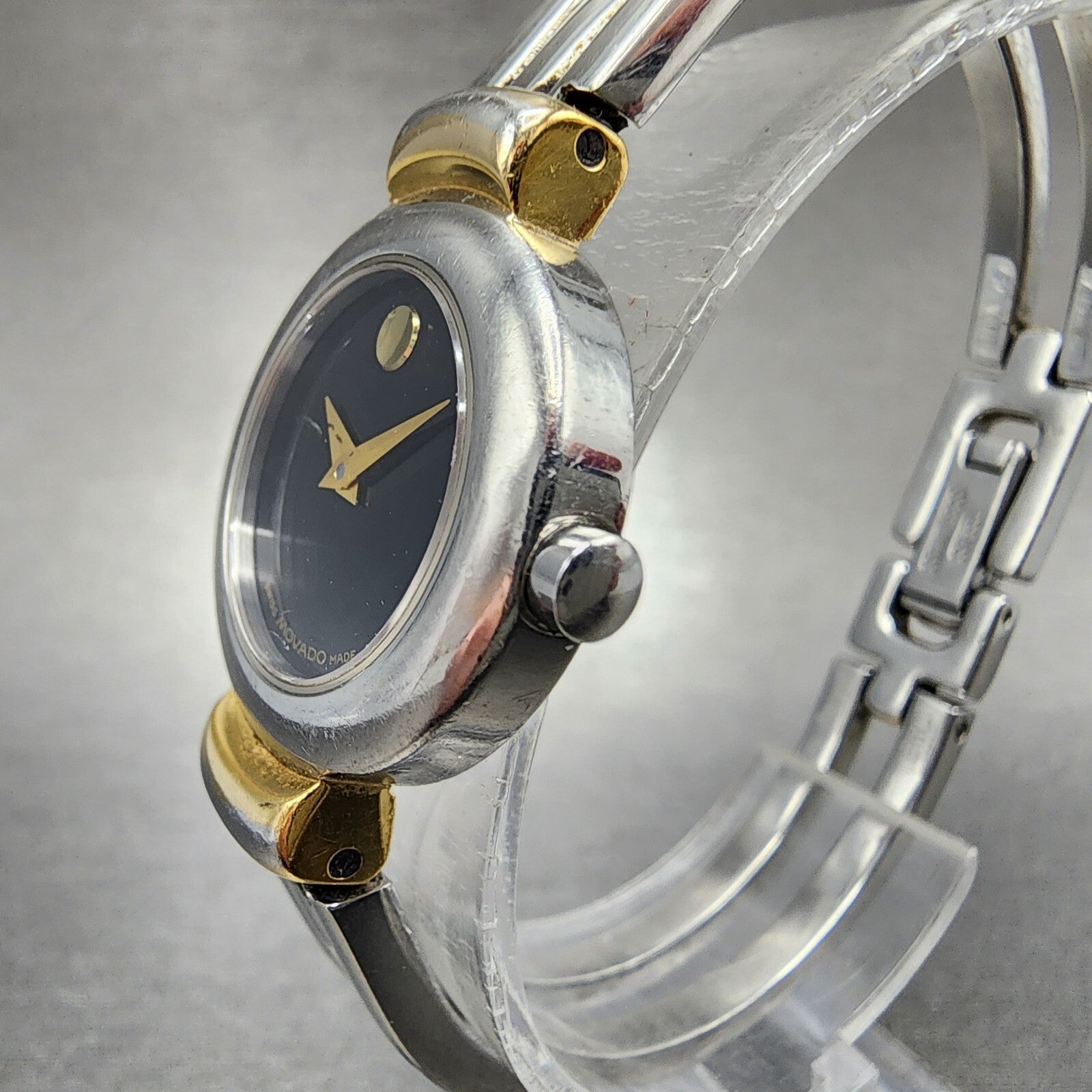 Movado Harmony Watch Women 23mm Black Dial Two Tone Round 97 A1 809 A PARTS3