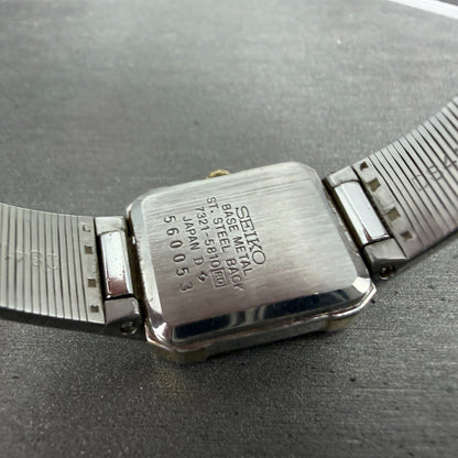 Seiko Tank Watch Women 18mm Silver Dial Silver Tone 7321-5810 New Battery VTG9