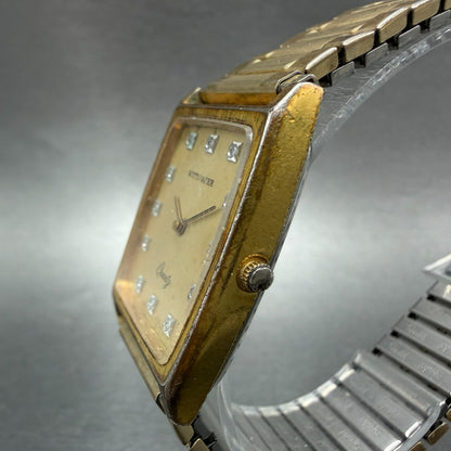 Wittnauer Tank Watch Men 27mm Gold Dial Gold Tone Rectangle Diamond Marker PARTS3