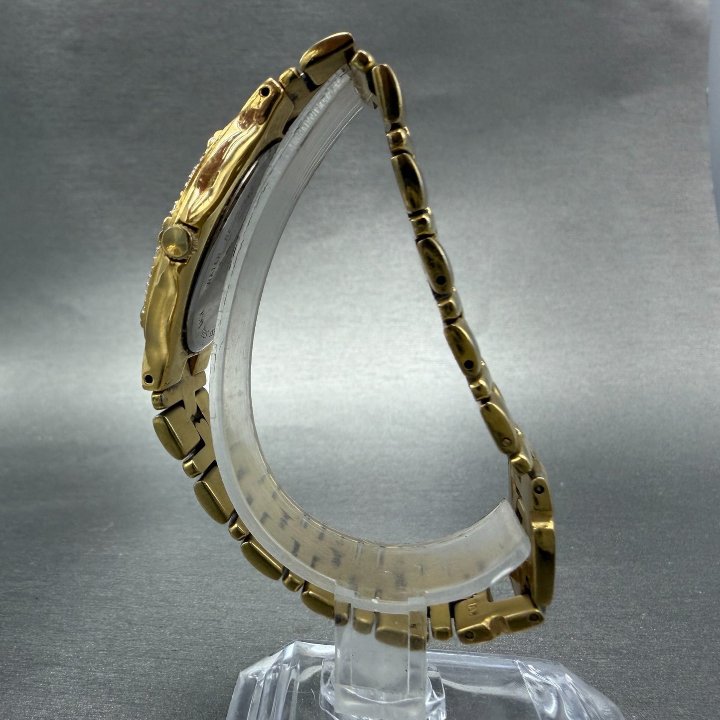 Bulova Watch Men 34mm White Dial Gold Tone Diamond Bezel Round 98E05 New Battery6
