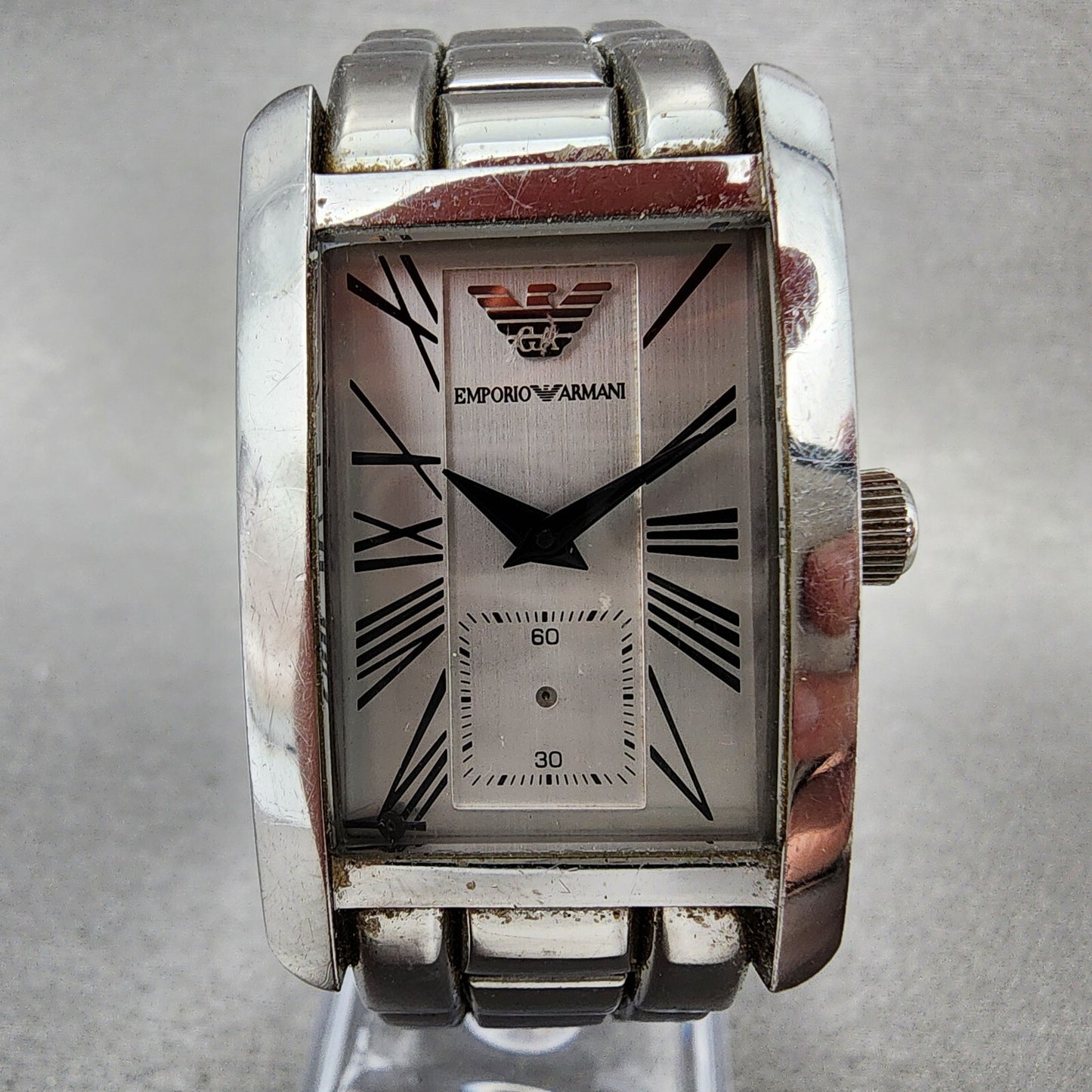 Emporio Armani Tank Watch Men 25mm White Dial Steel Small Seconds AR0146 PARTS2