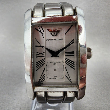 Emporio Armani Tank Watch Men 25mm White Dial Steel Small Seconds AR0146 PARTS2