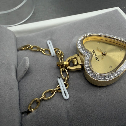 Invicta Angel Heart Necklace Watch Women 28mm Gold Dial Gold Tone 49938 NIB5