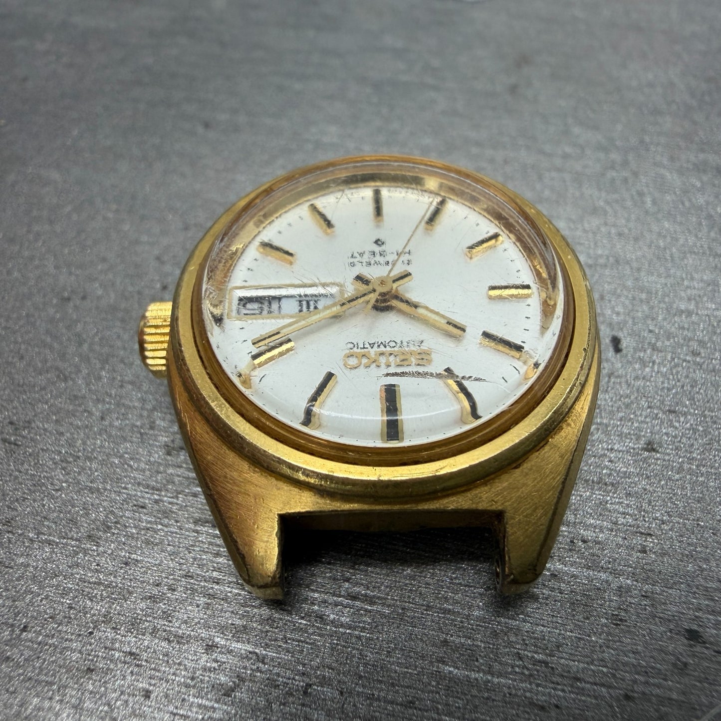 Seiko Automatic Watch Women 24mm Silver Dial Gold Tone Daydate 2706-0020 PARTS5