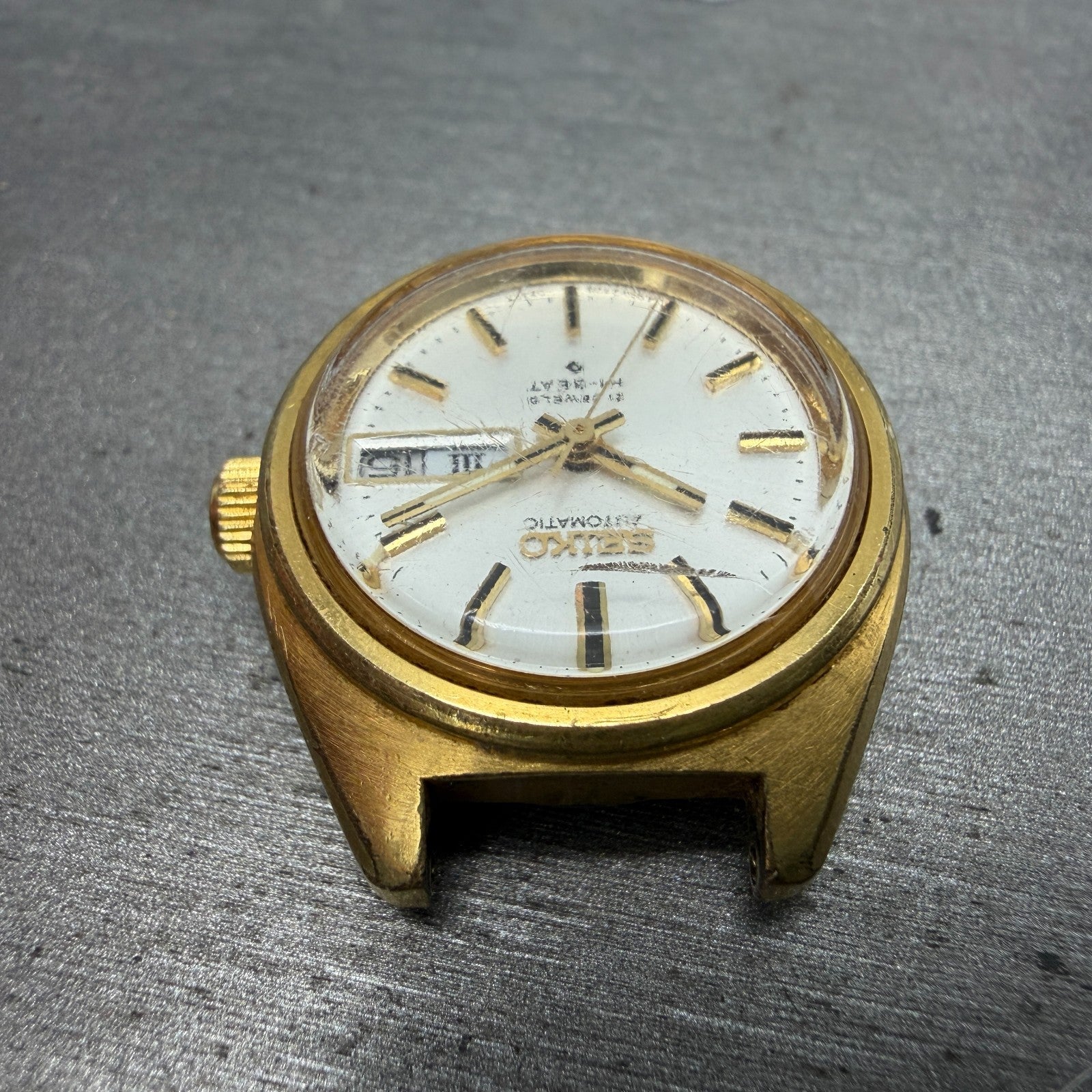 Seiko Automatic Watch Women 24mm Silver Dial Gold Tone Daydate 2706-0020 PARTS5