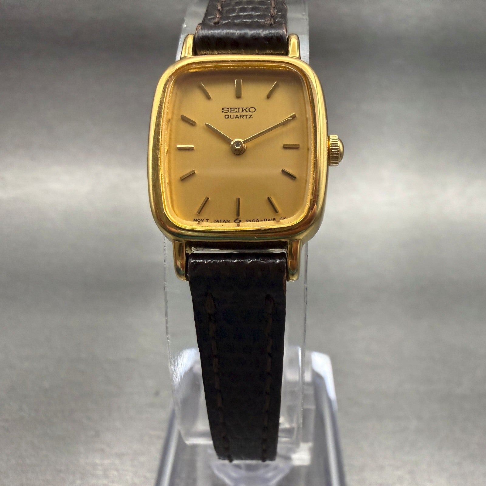 Seiko Watch Women 17mm Gold Dial Gold Tone Rectangle 2Y00-5A00 New Battery5