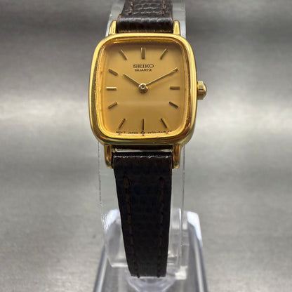 Seiko Watch Women 17mm Gold Dial Gold Tone Rectangle 2Y00-5A00 New Battery5