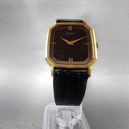 Seiko Watch Men 28mm Black Dial Gold Tone Octagon 65305210 New Battery5