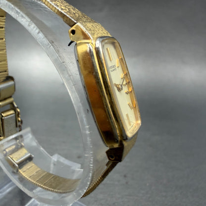 Seiko Tank Watch Women 13mm Champagne Dial Gold Tone 1320-5549 New Battery 76D3