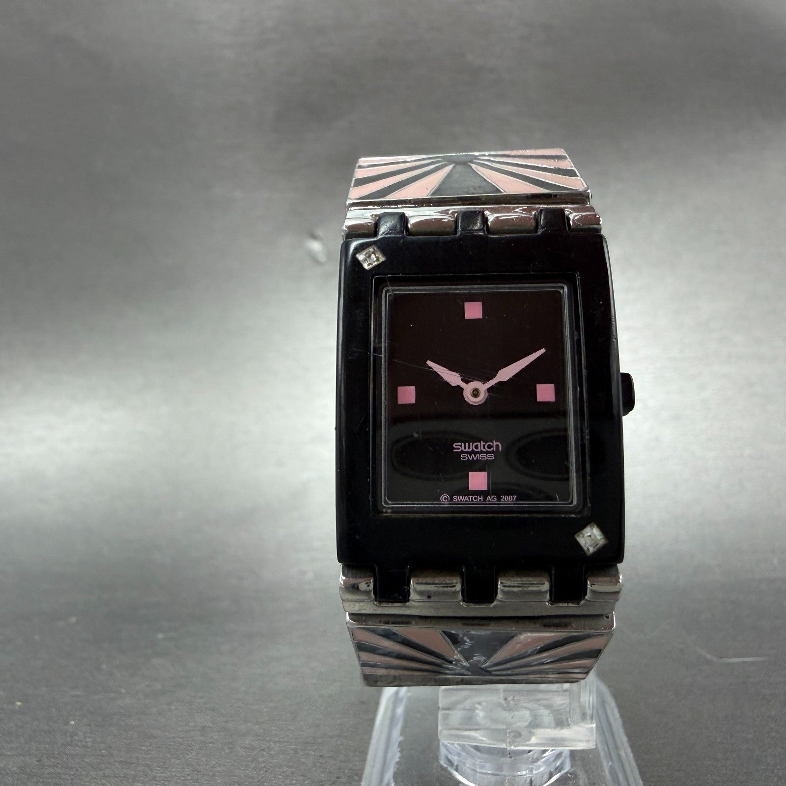 Swatch Going Out Watch Women 24mm Black Dial Black Tone Rectangle SUBB118 NewBat5