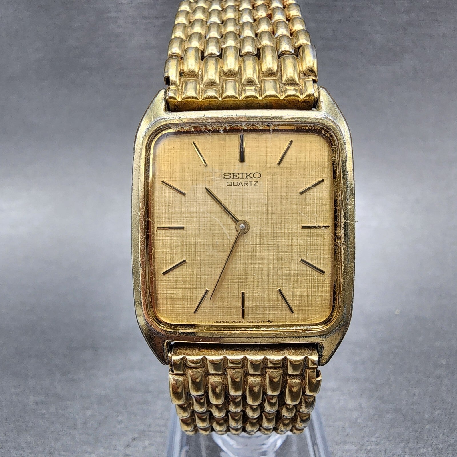 Seiko Tank Watch Men 27mm Gold Dial Gold Tone Rectangle 74305309 PARTS0