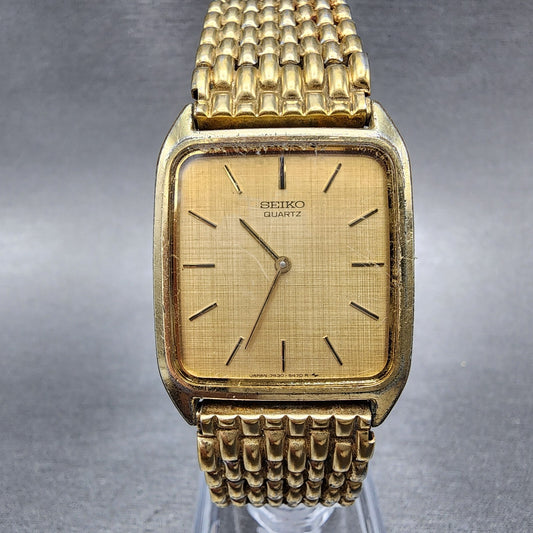 Seiko Tank Watch Men 27mm Gold Dial Gold Tone Rectangle 74305309 PARTS0