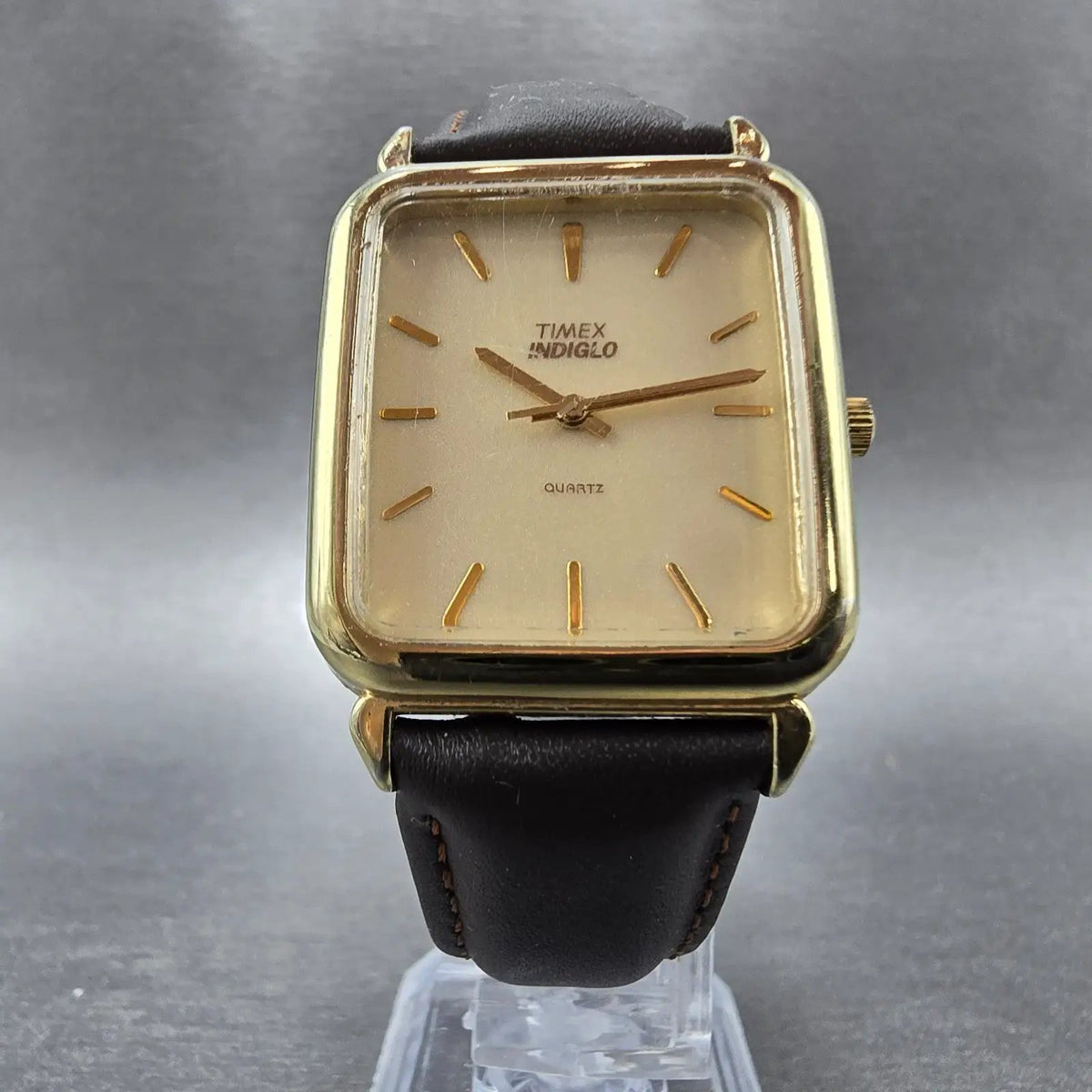 Timex Tank Watch Men 28mm Cream Dial Gold Rectangle Indiglo New Battery VTG5