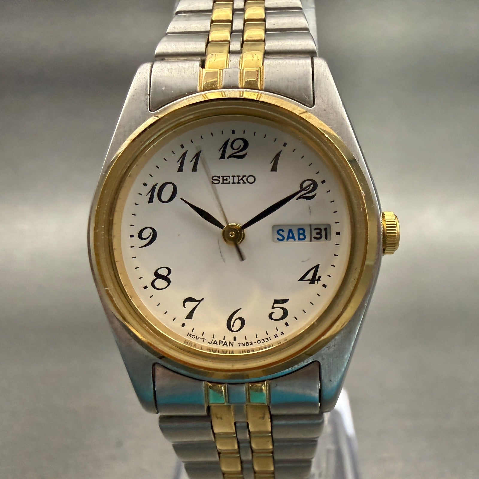 Seiko Watch Women 24mm White Dial Two Tone Daydate Round 7N83-0011 New Battery0