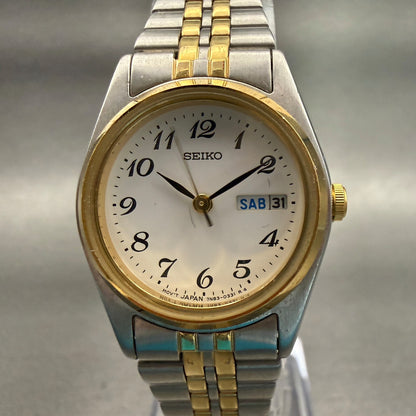 Seiko Watch Women 24mm White Dial Two Tone Daydate Round 7N83-0011 New Battery0