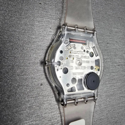 Swatch Jelly Skin Watch Men 34mm Skeleton Dial Clear Case SFK100 New Battery NOS12