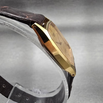 Seiko Exceline Watch Women 21mm Gold Dial Gold Tone Rectangle c New Batt3