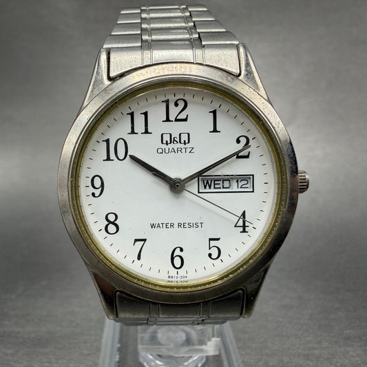 Citizen Q&Q Watch Men 34mm White Dial Silver Tone Daydate  Round New Battery0