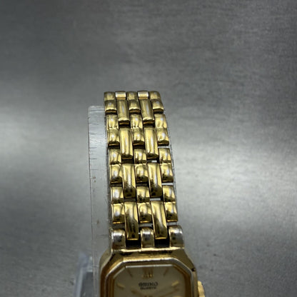 Seiko Tank Watch Women 16mm Champagne Dial Gold Tone 4n00-5249 New Battery ABC4