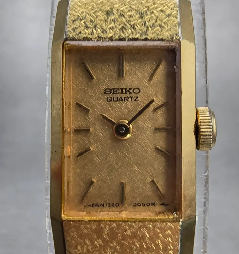 Seiko Watch Women 11mm Gold Dial Gold Tone Rectangle 1320-5049 New Battery VTG1