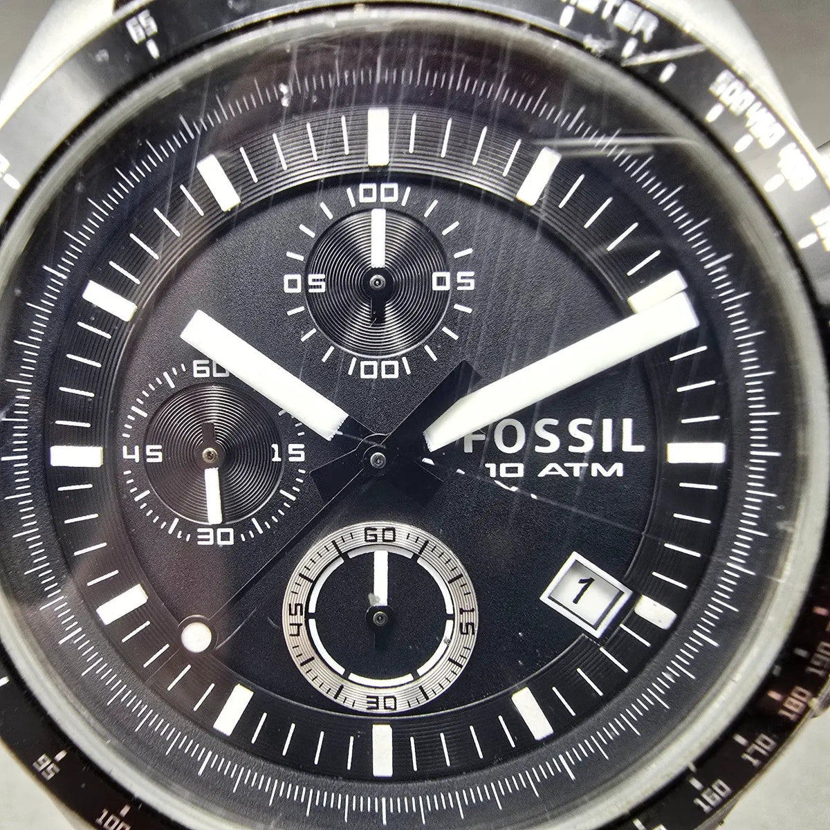 Fossil Decker Chronograph Watch Men 44mm Black Dial Steel Date CH2573 New Batt1