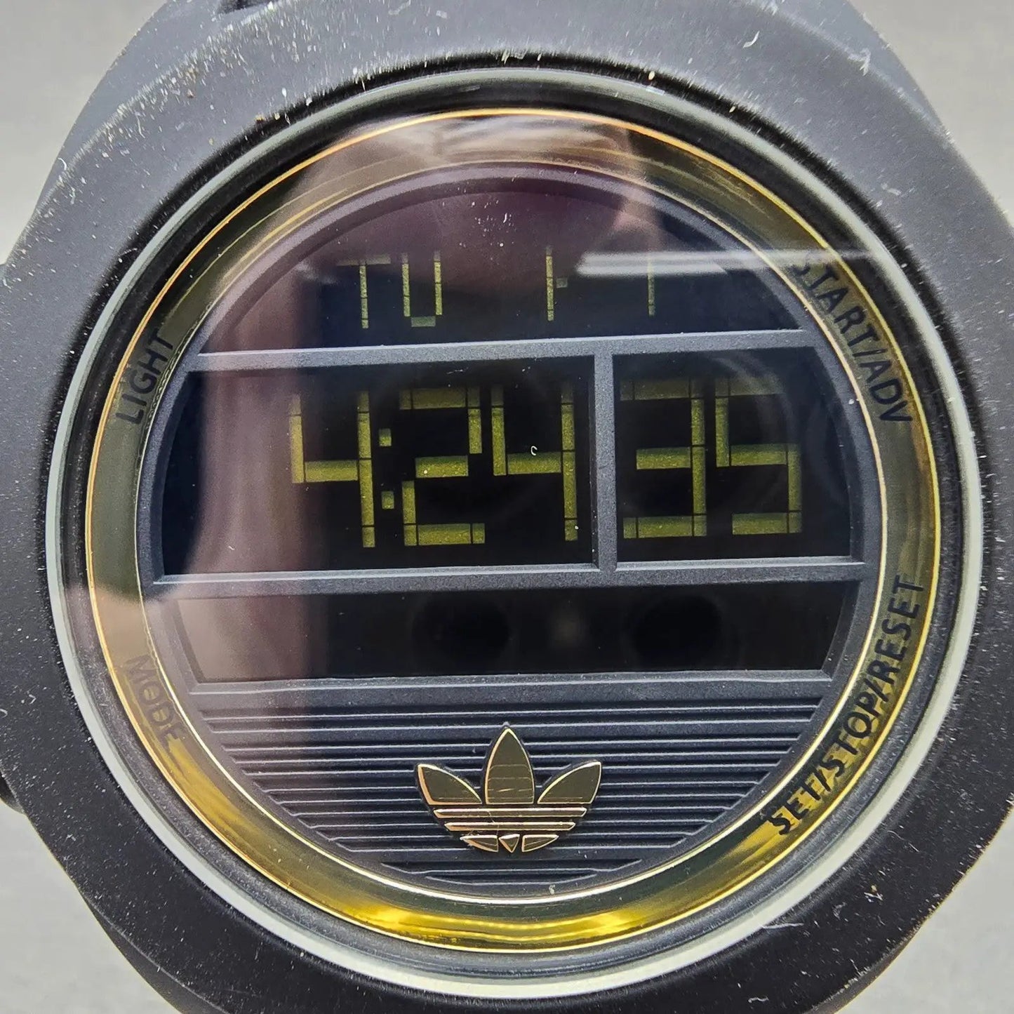 Adidas Calgary Digital Watch Men 50mm Black Gold Alarm Chronograph New Batt1