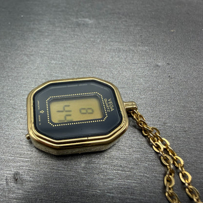 Vega Necklace Watch Women Digital LCD Gold Tone Octagon New Battery Vintage5