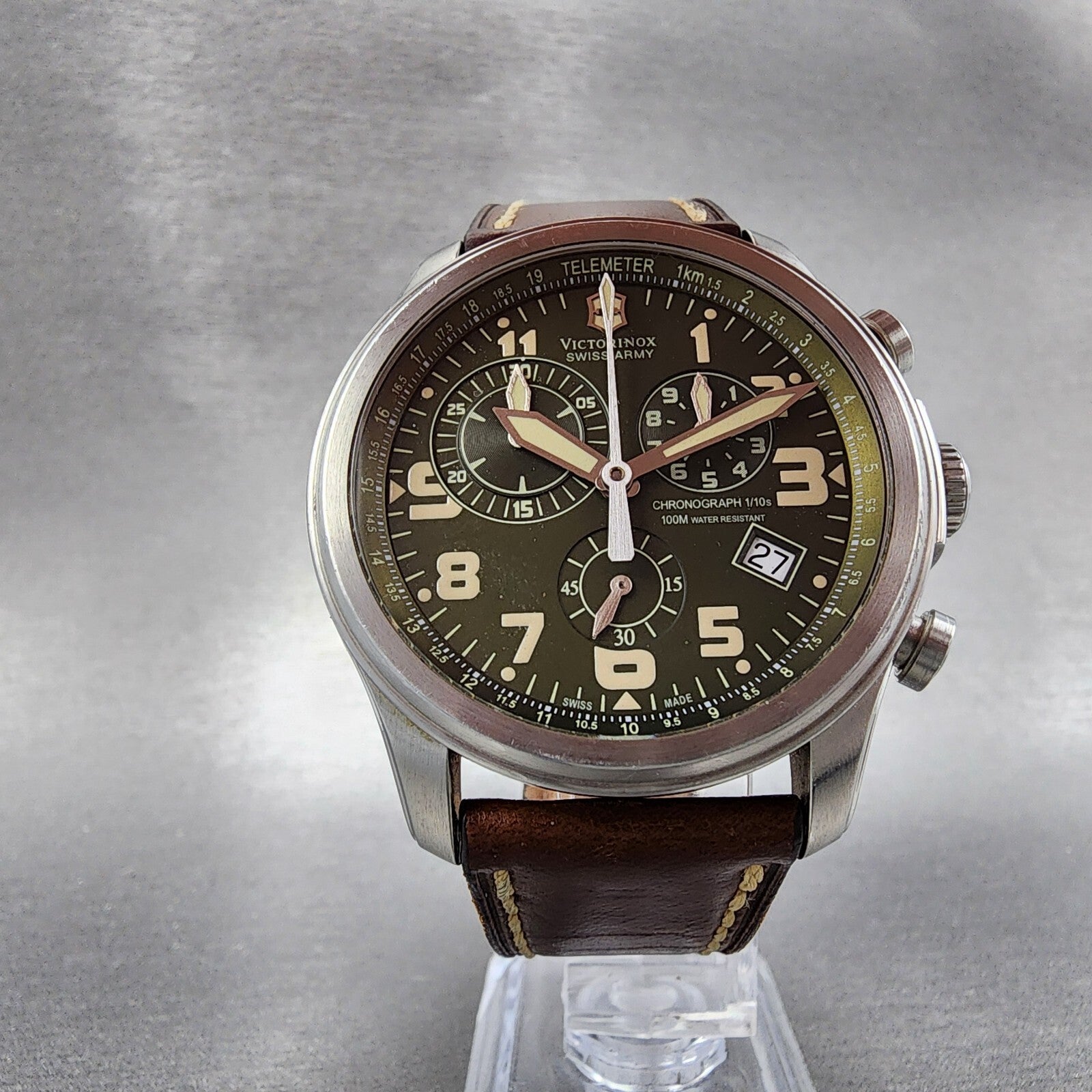 Victorinox Swiss Army Infantry Chronograph Watch Men 43mm Green Dial READ!!!!!!!5