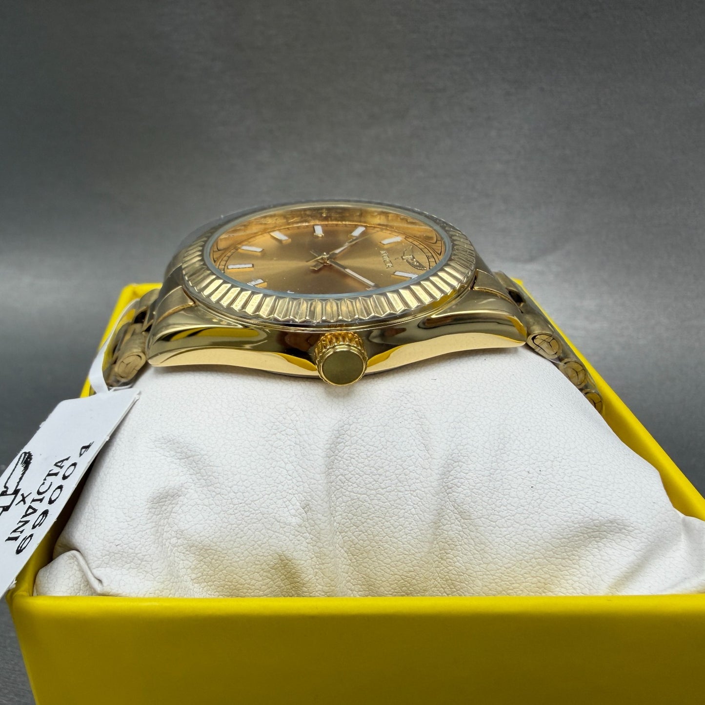 Invicta Specialty Watch Men 41mm Gold Dial Gold Tone Round Fluted Bezel 690045