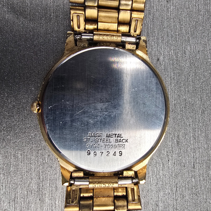 Seiko Watch Men 33mm White Dial Gold Tone Round 5Y94-7029 New Battery Vintage10
