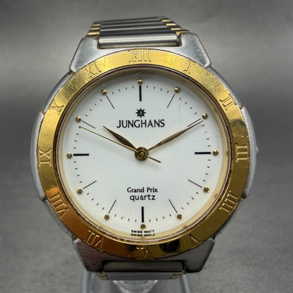 Junghans Grand Prix Watch Men 33mm White Dial Two Tone Round 11024 New Battery0