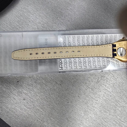 Swatch Irony Jenaye Watch Women 24mm Blue Dial Gold Tone Round YSG105C New Batt11