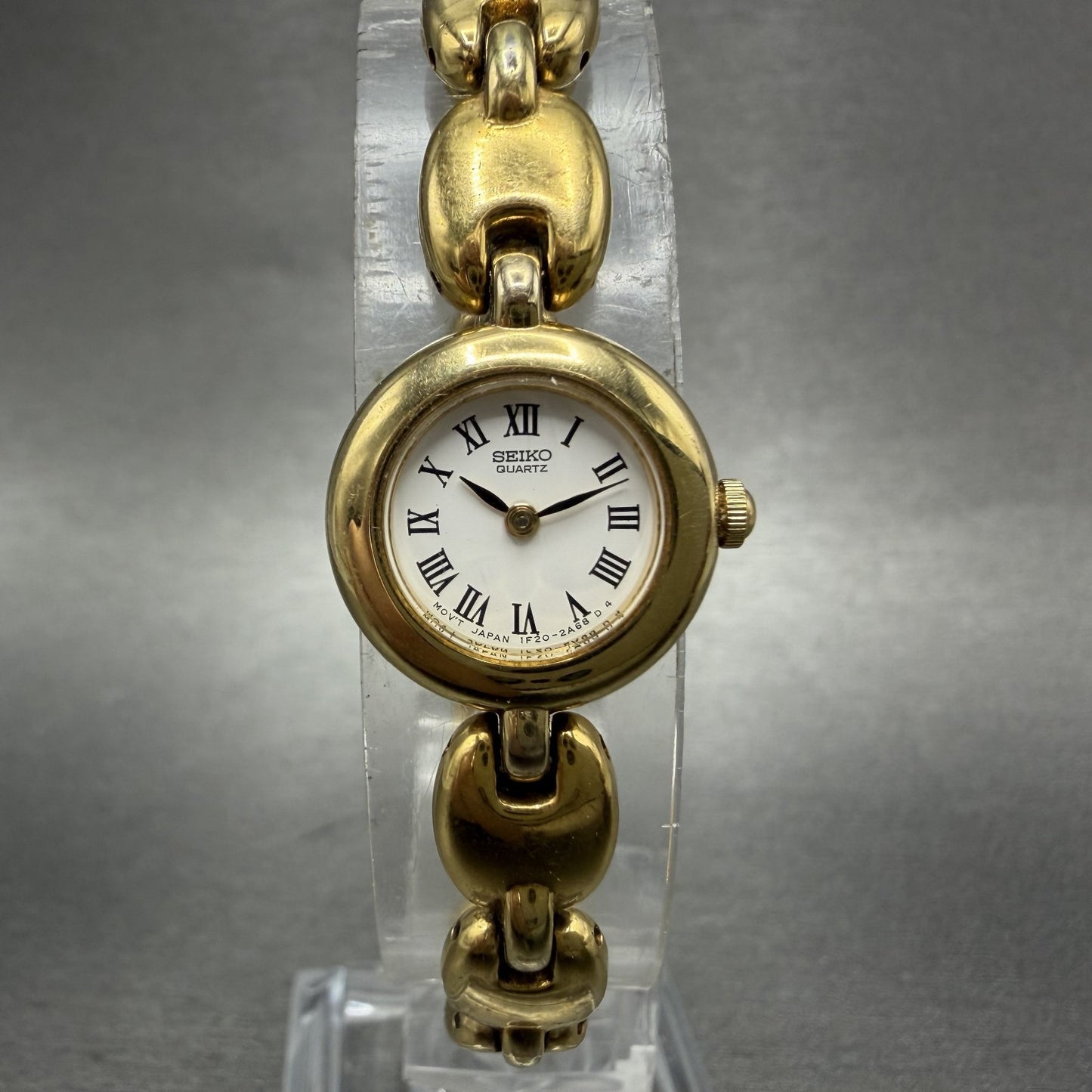 Seiko Watch Women 17mm White Dial Gold Tone Round 1F200H20 New Battery0