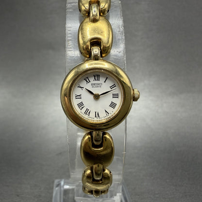 Seiko Watch Women 17mm White Dial Gold Tone Round 1F200H20 New Battery0