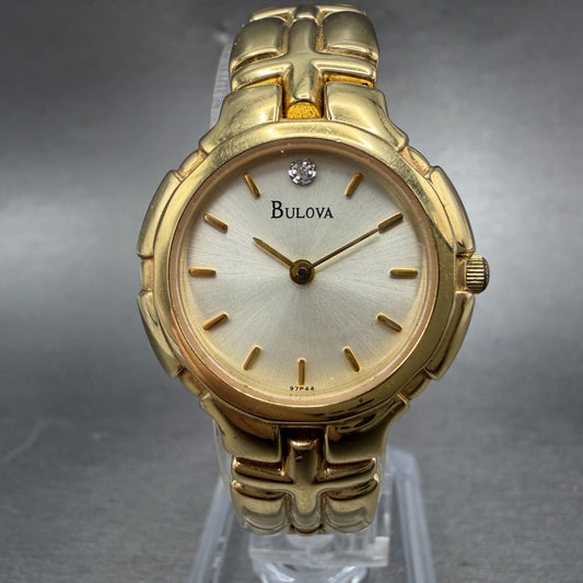 Bulova Watch Women 26mm Gold Dial Gold Tone Round 97P44 New Battery VTG ABCF0