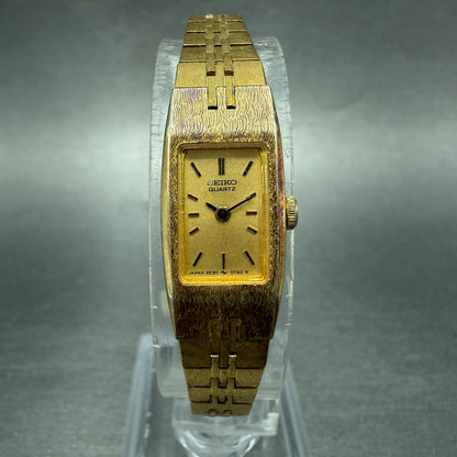 Seiko Tank Watch Women 12mm Champagne Dial Gold Tone 2E20-5559 New Battery VTG 20