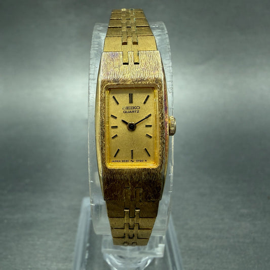 Seiko Tank Watch Women 12mm Champagne Dial Gold Tone 2E20-5559 New Battery VTG 20
